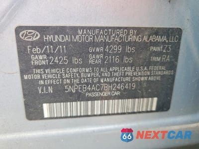 Zdjęcie 12 z 12 samochodu: 2011 HYUNDAI SONATA GLS VIN:5NPEB4AC7BH246419 - miniatura