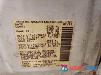 Zdjęcie 13 z 13 samochodu: 2019 NISSAN NV 2500 UTILITY / SERVICE VAN VIN:1N6AF0LY7KN806280 - miniatura