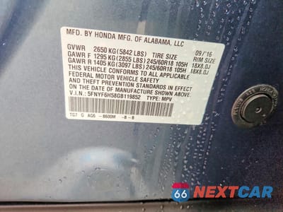 Zdjęcie 13 z 14 samochodu: 2016 HONDA PILOT EXL VIN:5FNYF6H58GB119852 - miniatura