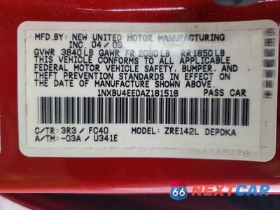 Zdjęcie 12 z 12 samochodu: 2010 TOYOTA COROLLA LE VIN:1NXBU4EE0AZ181518 - miniatura
