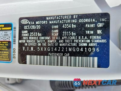 Zdjęcie 12 z 12 samochodu: 2021 KIA K5 LXS VIN:5XXG14J21MG041096 - miniatura