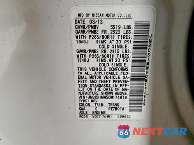 Zdjęcie 13 z 13 samochodu: 2013 INFINITI FX37 VIN:JN8CS1MW5DM174919 - miniatura