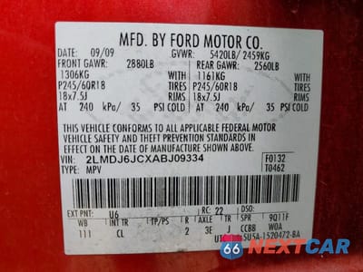 Zdjęcie 14 z 14 samochodu: 2010 LINCOLN MKX VIN:2LMDJ6JCXABJ09334 - miniatura
