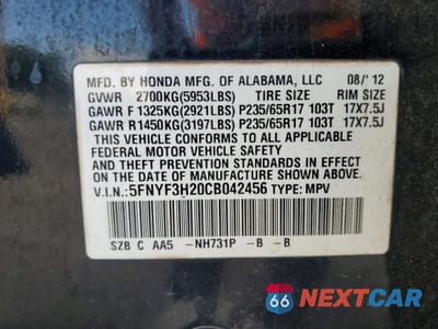 Zdjęcie 13 z 13 samochodu: 2012 HONDA PILOT LX VIN:5FNYF3H20CB042456 - miniatura