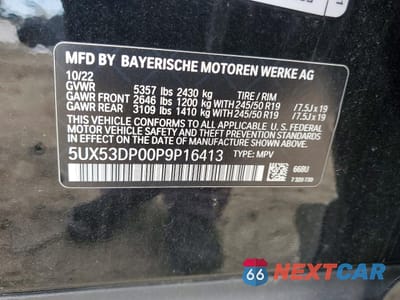 Zdjęcie 13 z 13 samochodu: 2023 BMW X3 XDRIVE30I VIN:5UX53DP00P9P16413 - miniatura
