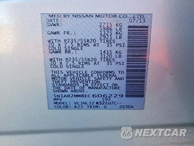 Zdjęcie 13 z 13 samochodu: 2014 NISSAN PATHFINDER S VIN:5N1AR2MM8EC606229 - miniatura