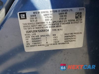 Zdjęcie 13 z 13 samochodu: 2012 CHEVROLET EQUINOX LT VIN:2GNFLEEK7C6264134 - miniatura