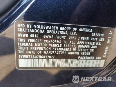 Zdjęcie 13 z 13 samochodu: 2017 VOLKSWAGEN PASSAT SE VIN:1VWBT7A37HC017077 - miniatura