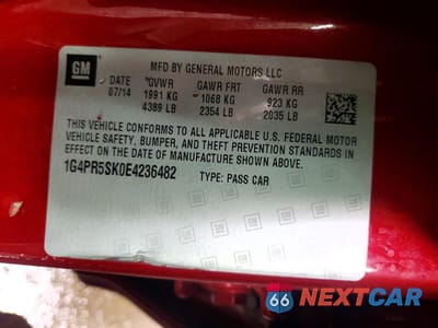 Zdjęcie 12 z 13 samochodu: 2014 BUICK VERANO CONVENIENCE VIN:1G4PR5SK0E4236482 - miniatura