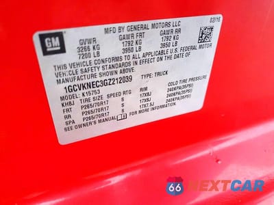 Zdjęcie 12 z 12 samochodu: 2016 CHEVROLET SILVERADO K1500 VIN:1GCVKNEC3GZ212039 - miniatura