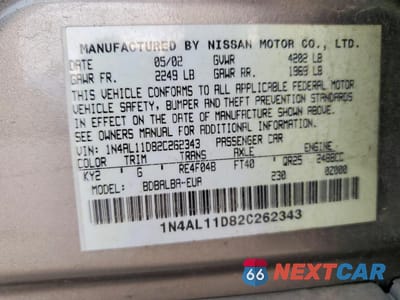 Zdjęcie 12 z 13 samochodu: 2002 NISSAN ALTIMA 2.5 VIN:1N4AL11D82C262343 - miniatura