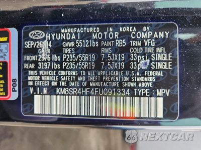 Zdjęcie 14 z 14 samochodu: 2015 HYUNDAI SANTA FE GLS VIN:KM8SR4HF4FU091334 - miniatura