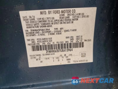 Zdjęcie 13 z 13 samochodu: 2016 FORD FLEX SEL VIN:2FMHK6C87GBA13964 - miniatura