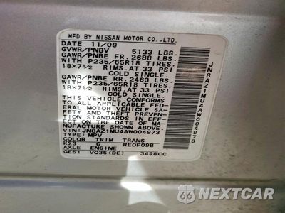 Zdjęcie 14 z 14 samochodu: 2010 NISSAN MURANO S VIN:JN8AZ1MU4AW004973 - miniatura