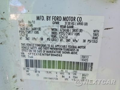 Zdjęcie 12 z 12 samochodu: 2011 FORD F150 SUPER CAB VIN:1FTEX1EM7BFB94593 - miniatura