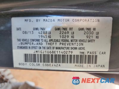 Zdjęcie 12 z 12 samochodu: 2014 MAZDA 6 SPORT VIN:JM1GJ1U68E1140279 - miniatura