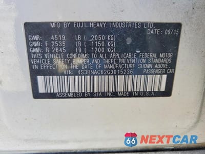 Zdjęcie 12 z 12 samochodu: 2016 SUBARU LEGACY 2.5I PREMIUM VIN:4S3BNAC62G3015236 - miniatura