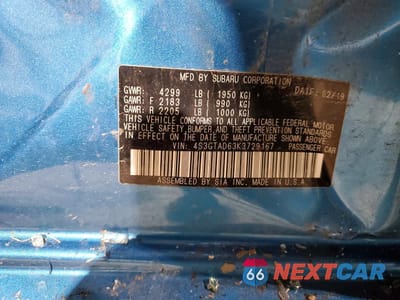 Zdjęcie 12 z 13 samochodu: 2019 SUBARU IMPREZA PREMIUM VIN:4S3GTAD63K3729167 - miniatura