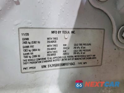 Zdjęcie 12 z 12 samochodu: 2021 TESLA MODEL Y VIN:5YJYGDEE6MF071043 - miniatura