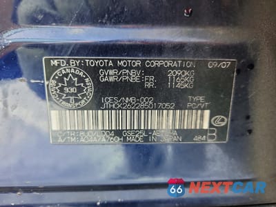 Zdjęcie 12 z 12 samochodu: 2008 LEXUS IS VIN:JTHCK262285017052 - miniatura