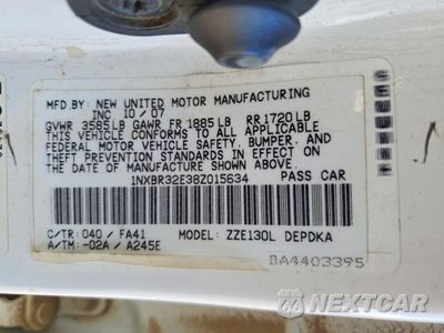 Zdjęcie 12 z 12 samochodu: 2008 TOYOTA COROLLA CE VIN:1NXBR32E38Z015634 - miniatura