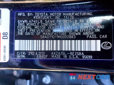 Zdjęcie 13 z 13 samochodu: 2021 LEXUS ES 250 BASE VIN:58AD11D11MU002883 - miniatura