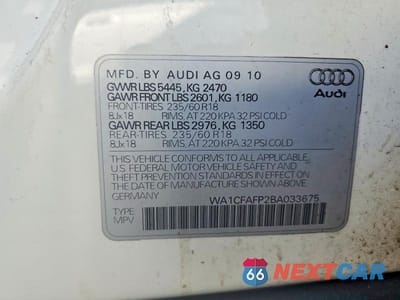 Zdjęcie 12 z 12 samochodu: 2011 AUDI Q5 PREMIUM VIN:WA1CFAFP2BA033675 - miniatura