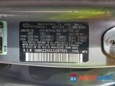 Zdjęcie 13 z 13 samochodu: 2018 HYUNDAI KONA SEL VIN:KM8K22AA3JU067669 - miniatura