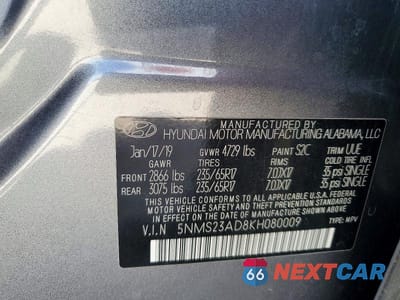 Zdjęcie 13 z 13 samochodu: 2019 HYUNDAI SANTA FE SE VIN:5NMS23AD8KH080009 - miniatura
