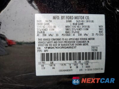 Zdjęcie 13 z 13 samochodu: 2024 FORD EXPLORER ST-LINE VIN:1FMSK7KH3RGA89237 - miniatura