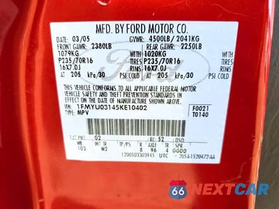 Zdjęcie 13 z 13 samochodu: 2005 FORD ESCAPE XLT VIN:1FMYU03145KE10402 - miniatura