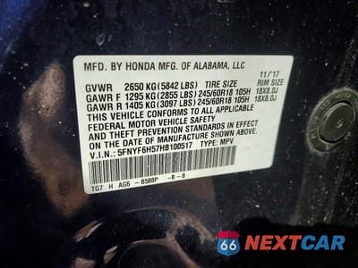 Zdjęcie 14 z 14 samochodu: 2017 HONDA PILOT EXL VIN:5FNYF6H57HB100517 - miniatura