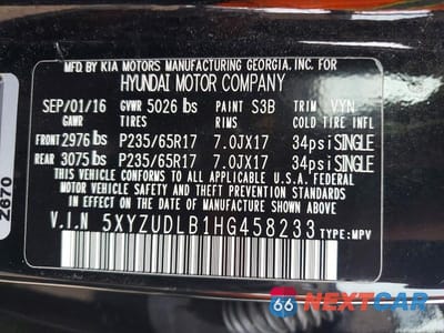 Zdjęcie 13 z 13 samochodu: 2017 HYUNDAI SANTA FE SPORT VIN:5XYZUDLB1HG458233 - miniatura