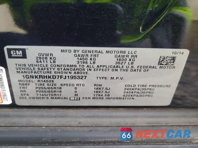 Zdjęcie 13 z 13 samochodu: 2015 CHEVROLET TRAVERSE LT VIN:1GNKRHKD7FJ195327 - miniatura