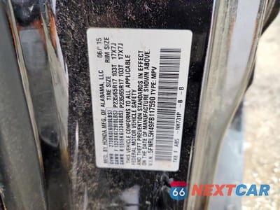 Zdjęcie 14 z 14 samochodu: 2015 HONDA ODYSSEY EX VIN:5FNRL5H49FB117590 - miniatura