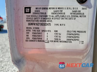 Zdjęcie 13 z 13 samochodu: 2003 CHEVROLET SUBURBAN K1500 VIN:3GNFK16Z13G322475 - miniatura