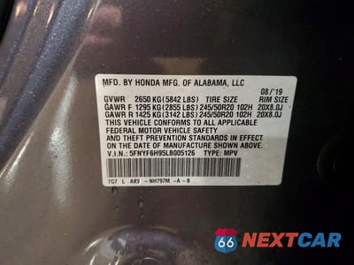 Zdjęcie 13 z 13 samochodu: 2020 HONDA PILOT TOURING VIN:5FNYF6H95LB005126 - miniatura