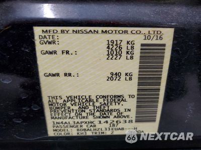 Zdjęcie 12 z 12 samochodu: 2017 NISSAN ALTIMA 2.5 VIN:1N4AL3APXHC142638 - miniatura