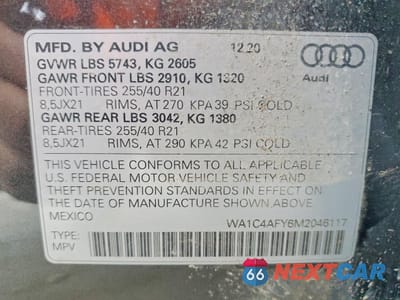 Zdjęcie 14 z 14 samochodu: 2021 AUDI SQ5 PRESTIGE VIN:WA1C4AFY6M2046117 - miniatura