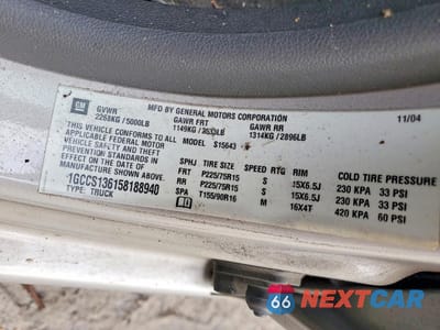 Zdjęcie 12 z 12 samochodu: 2005 CHEVROLET COLORADO VIN:1GCCS136158188940 - miniatura