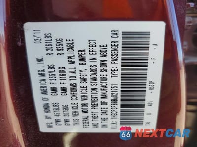 Zdjęcie 13 z 13 samochodu: 2011 HONDA ACCORD EXL VIN:1HGCP3F88BA021751 - miniatura