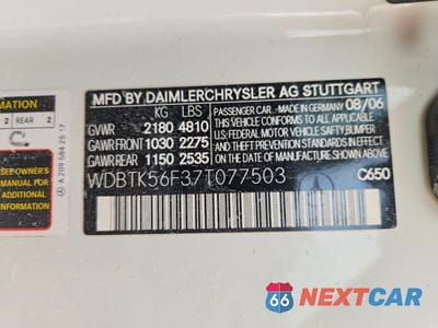 Zdjęcie 12 z 12 samochodu: 2007 MERCEDES-BENZ CLK 350 VIN:WDBTK56F37T077503 - miniatura