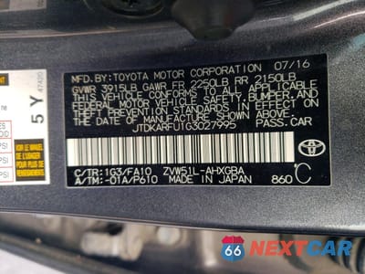 Zdjęcie 12 z 12 samochodu: 2016 TOYOTA PRIUS VIN:JTDKARFU1G3027995 - miniatura