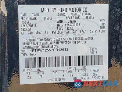 Zdjęcie 13 z 13 samochodu: 2007 FORD F150 SUPERCREW VIN:1FTPW12557FB12912 - miniatura