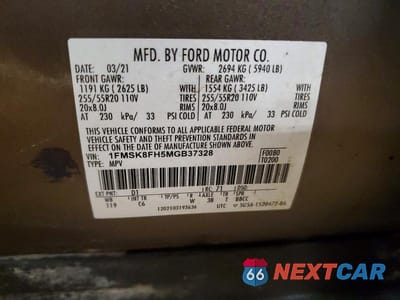 Zdjęcie 13 z 13 samochodu: 2021 FORD EXPLORER LIMITED VIN:1FMSK8FH5MGB37328 - miniatura
