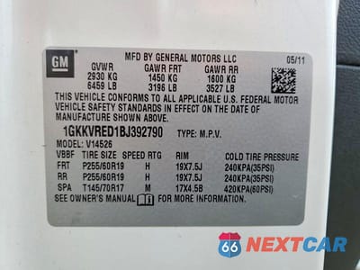 Zdjęcie 13 z 13 samochodu: 2011 GMC ACADIA SLT-1 VIN:1GKKVRED1BJ392790 - miniatura