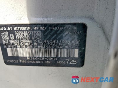 Zdjęcie 12 z 13 samochodu: 2015 MITSUBISHI MIRAGE DE VIN:ML32A3HJ2FH049444 - miniatura