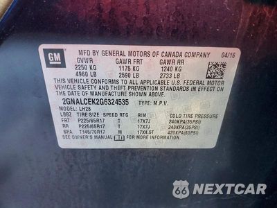 Zdjęcie 13 z 13 samochodu: 2016 CHEVROLET EQUINOX LT VIN:2GNALCEK2G6324535 - miniatura