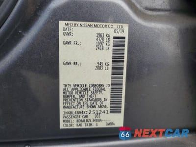Zdjęcie 12 z 12 samochodu: 2019 NISSAN ALTIMA 2.5 S VIN:1N4BL4BV4KC251241 - miniatura