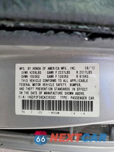 Zdjęcie 12 z 12 samochodu: 2012 HONDA ACCORD LX VIN:1HGCP2F38CA239592 - miniatura